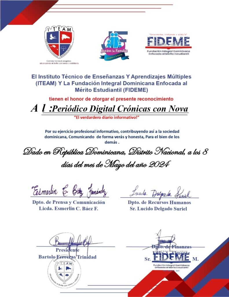 ITEAM y FIDEME otorgan reconocimiento a Crónicas Con Nova como «Medio Destacado«, en la comunicación digital.