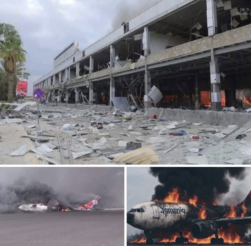El aeropuerto internacional de Saná en Yemen a quedado completamente destruido.