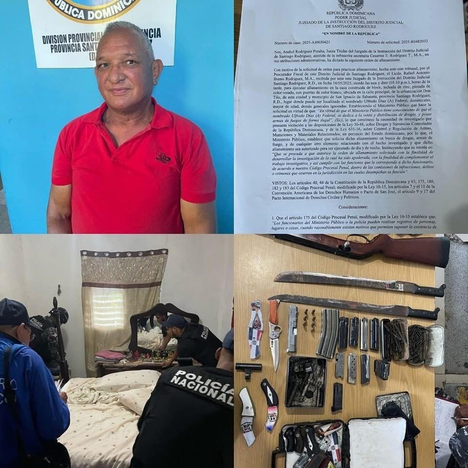 DINTEL ocupa escopeta ilegal y amplio arsenal durante allanamiento en Santiago Rodríguez
