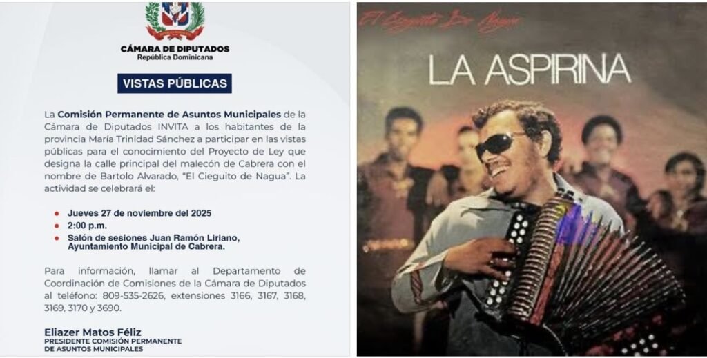 Cámara de Diputados convoca a vista pública en Cabrera para designación del malecón con el nombre de Bartolo Alvarado, “El Cieguito de Nagua”