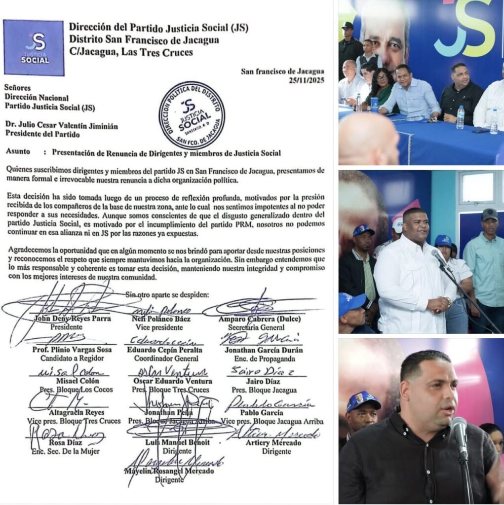 Renuncia masiva de Justicia Social (JS) en San Francisco de Jacagua por incumplimiento del PRM