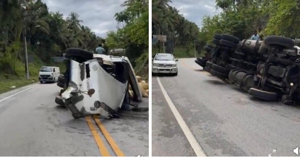 Patana cargada de arroz se vuelca en carretera Nagua–San Francisco; no hay heridos